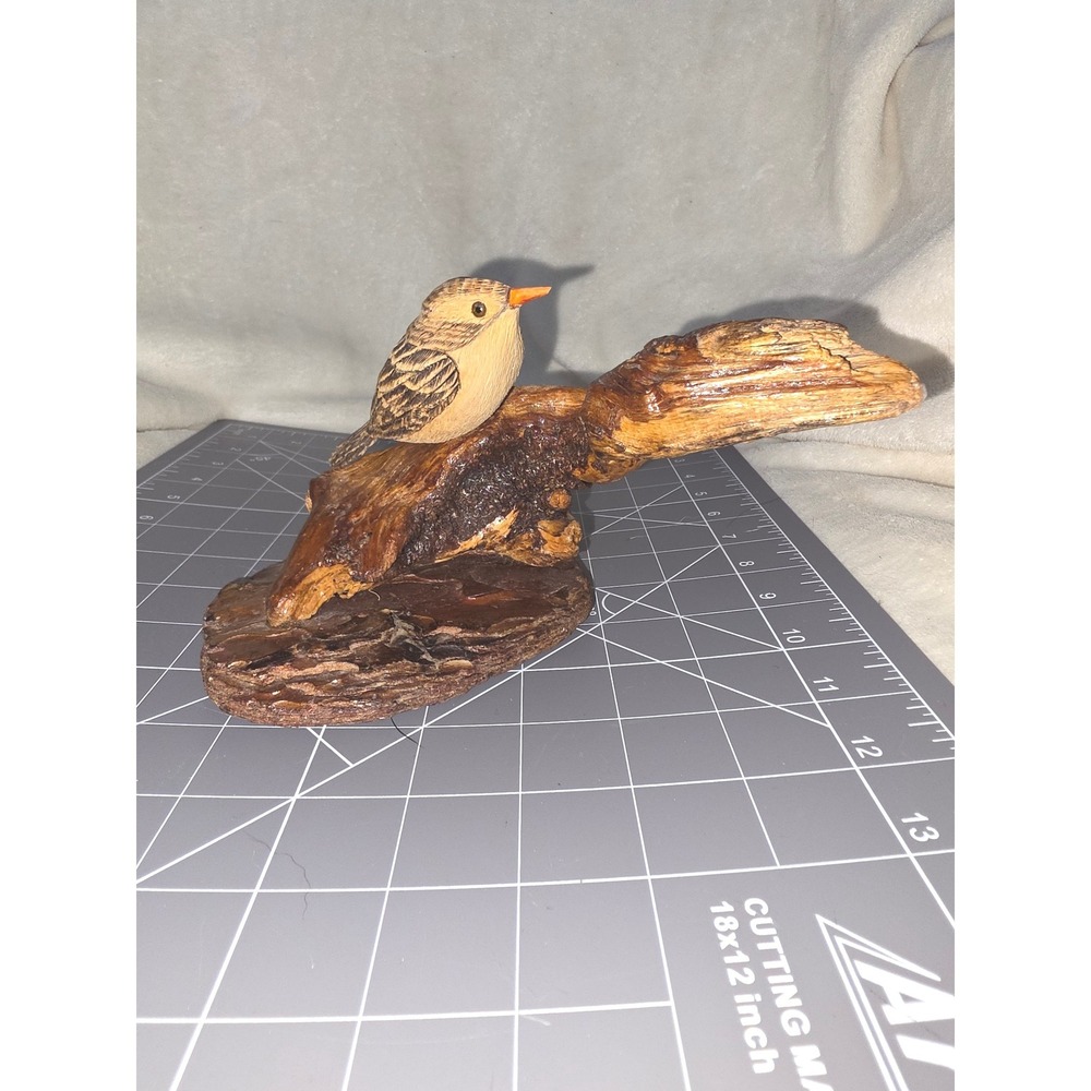 Hand Carved Wooden Brown Creeper Figurine Artisan Signed Dated 2012 Decor